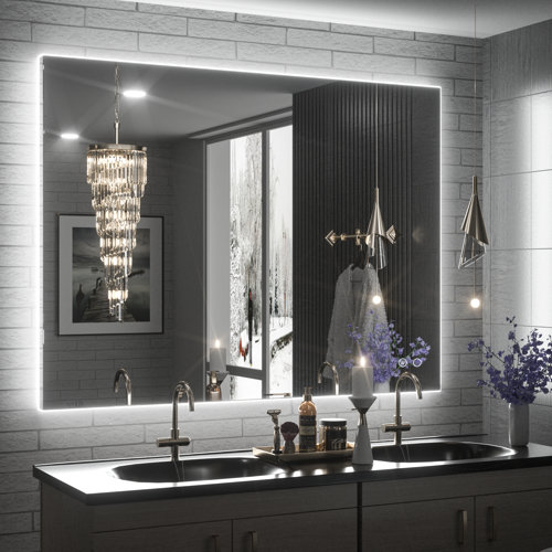 Orren Ellis LED Backlit Frameless Lighted Bathroom Wall Mirror/Vanity